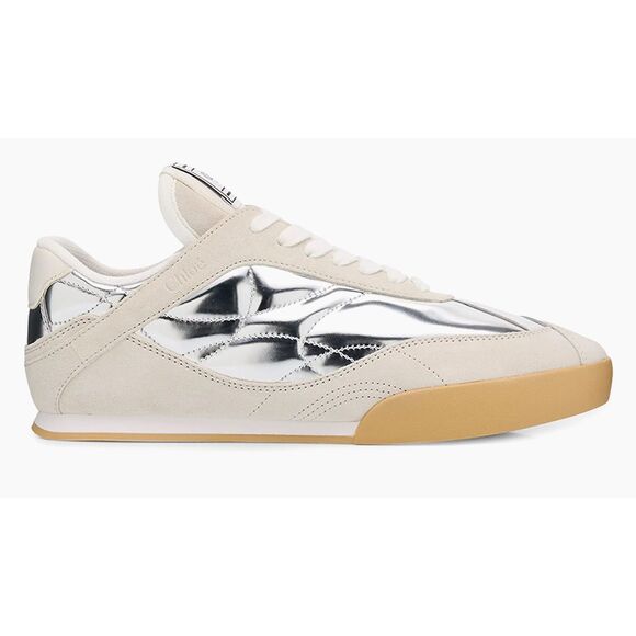 Nib Chloé 25MM Metallic Leather-Suede Kick Sneakers, $795 Sz 38 - Picture 2 of 12